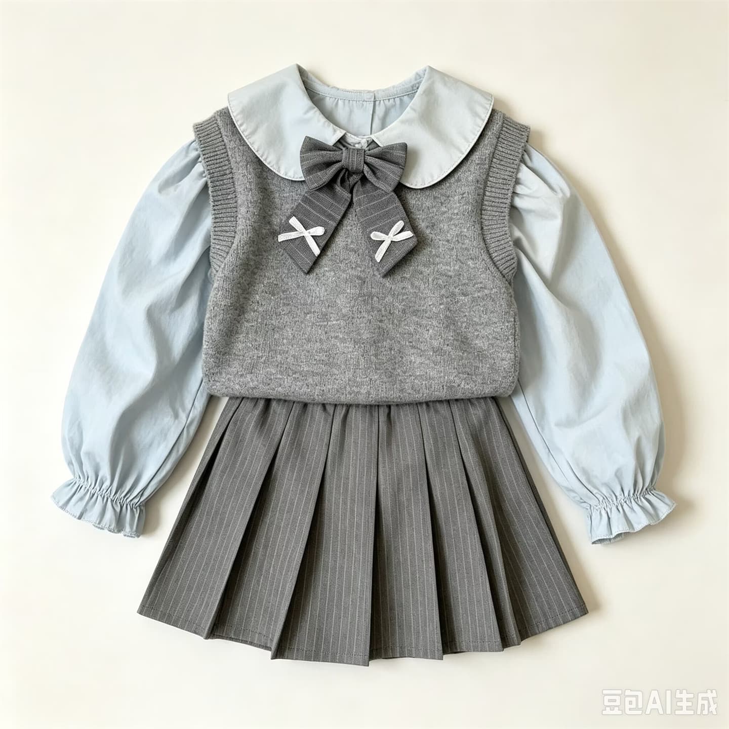 Girls' Kids Clothing Autumn Winter New Korean Style Peter Pan Collar Base Knit Top Versatile Vest Pleated Skirt Cute 3-Piece Set