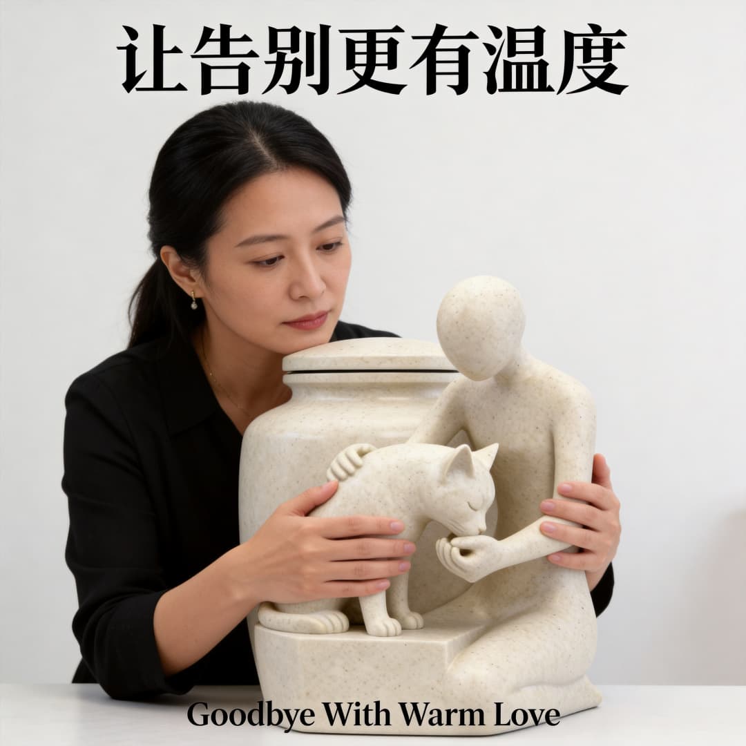 Imitation Ceramic Relief Resin Pet Urn, Hug Your Beloved Fur Baby Figurine, Creative Home Memorial Decoration