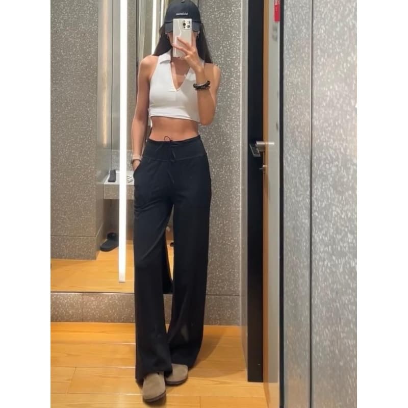 Lulu Throwback Drawstring Straight Leg Pants, Yoga Pants, Casual Pants, High-Waisted Slim Fit, Flowy Pants