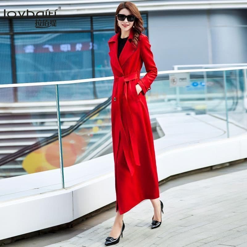 Autumn coat 2025 popular off-white temperament OL slim slim long over-the-knee women's high-end fashion windbreaker