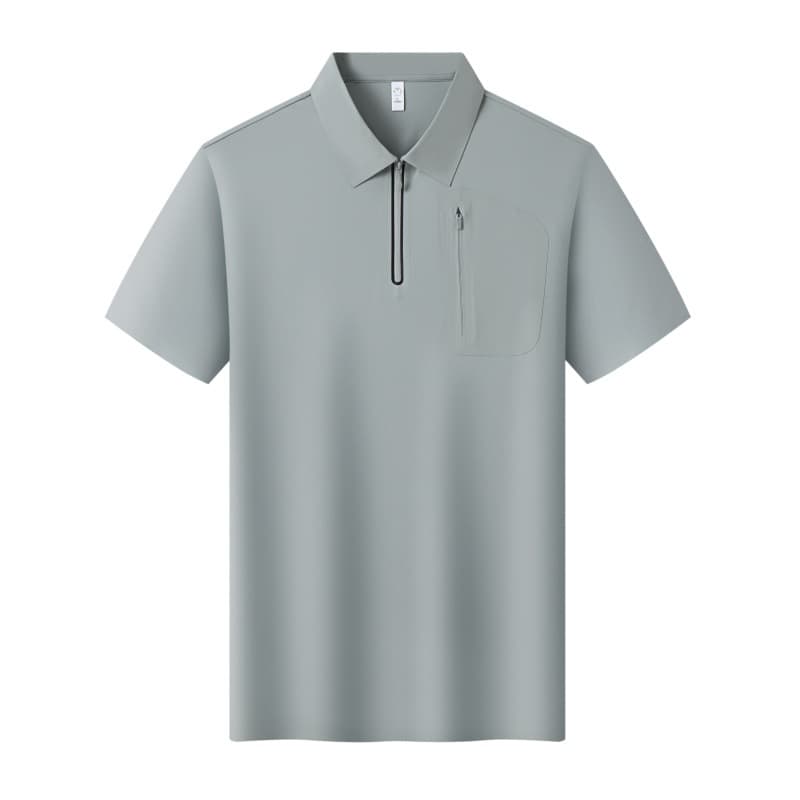 Summer Cool-Touch Outdoor Short-Sleeve Polo Shirt for Men, Turn-Down Collar with Zipper, Breathable, Quick-Dry, Sun Protection UPF50+, Casual T-Shirt Trend