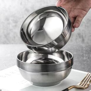 Stainless Steel Bowl Household Cafeteria Anti-Scald Bowl Soup Bowl Double Layer Children Insulated Bowl Stainless Steel Rice Bowl Soup Noodle Bowl Soup Basin