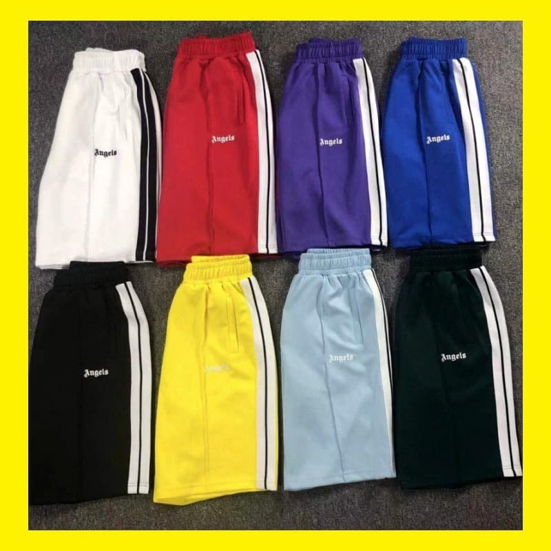 PA Angel Streetwear Striped Rainbow Webbing Shorts for Men and Women, Fog High Street Palm Tree Loose Five-Point Pants