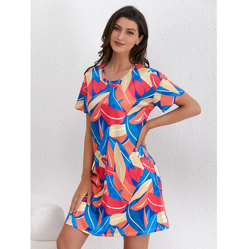 Plus Size Sleepwear Women's Spring Summer Knitted Cotton Short Sleeve Loose Cool Home Clothes Thin Breathable Nightgown