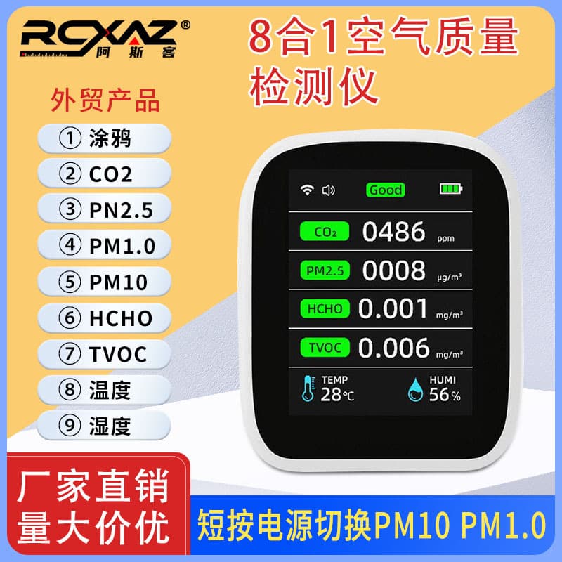 PV28 CO2 Detector PM2.5 PM1.0 Formaldehyde TVOC Temperature Humidity CO2 Monitor