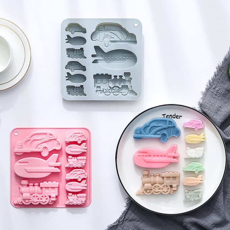 In Stock 9-Pack Vintage Car, Airplane, and Train Silicone Mold Set in Various Sizes for Epoxy Resin, Cake, and Chocolate Molds