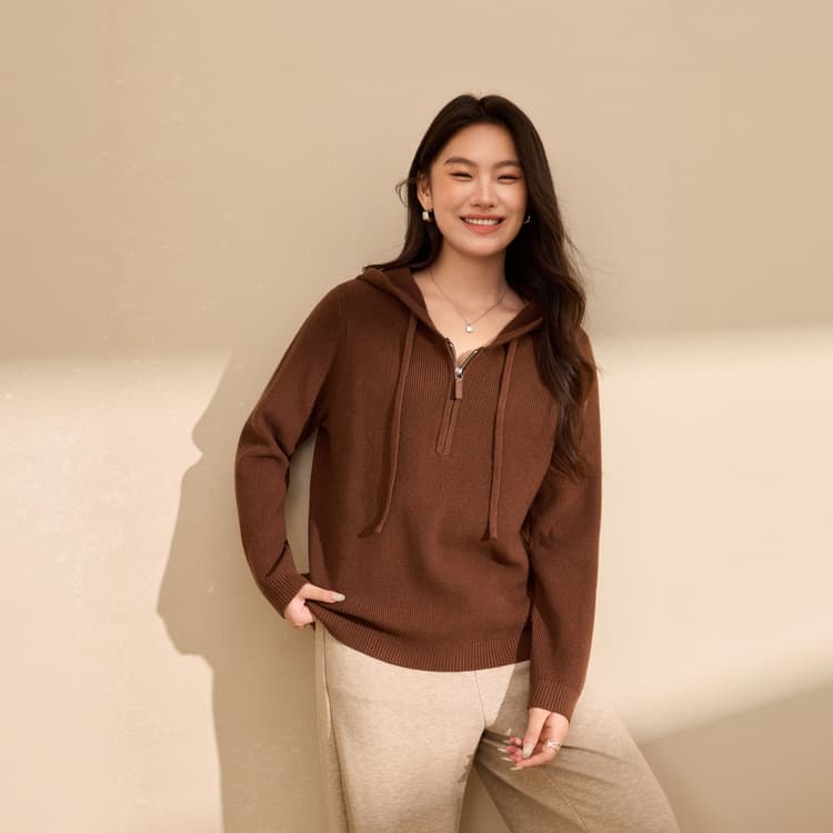 【Lazy Half-Zip Sweater】 Xian Li Xiu Plus Size Women's Wear Casual Hooded Top Curvy MM 2025 Winter New Style