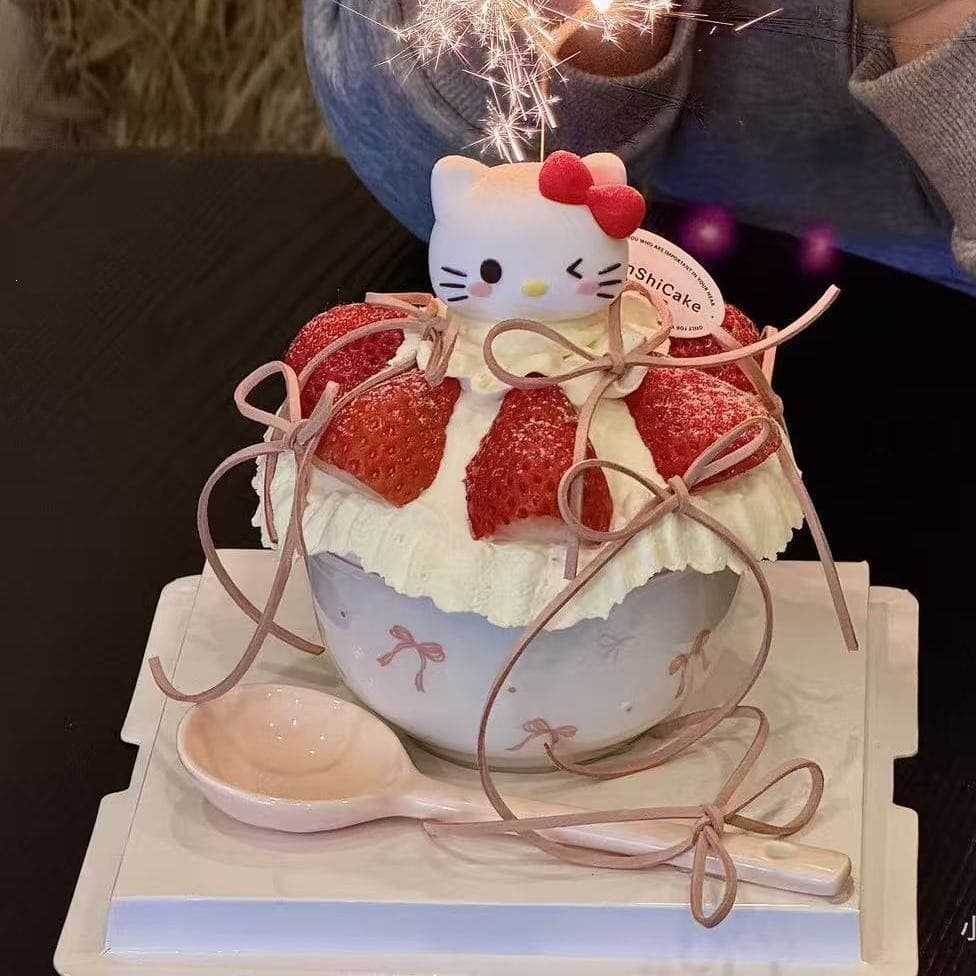 Internet celebrity Christmas bow ceramic bowl strawberry bowl hellokitty cake decoration cream cake bowl decoration