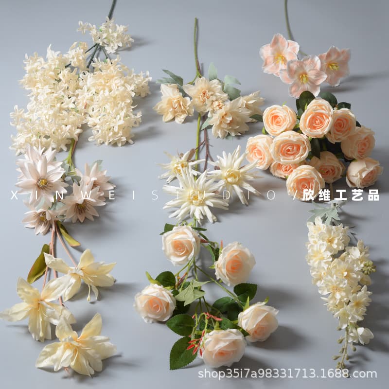 Champagne Color Series Artificial Flowers for Wedding Decoration, Direct from Tianjin Manufacturer, Silk Flowers for Floral Soft Decoration