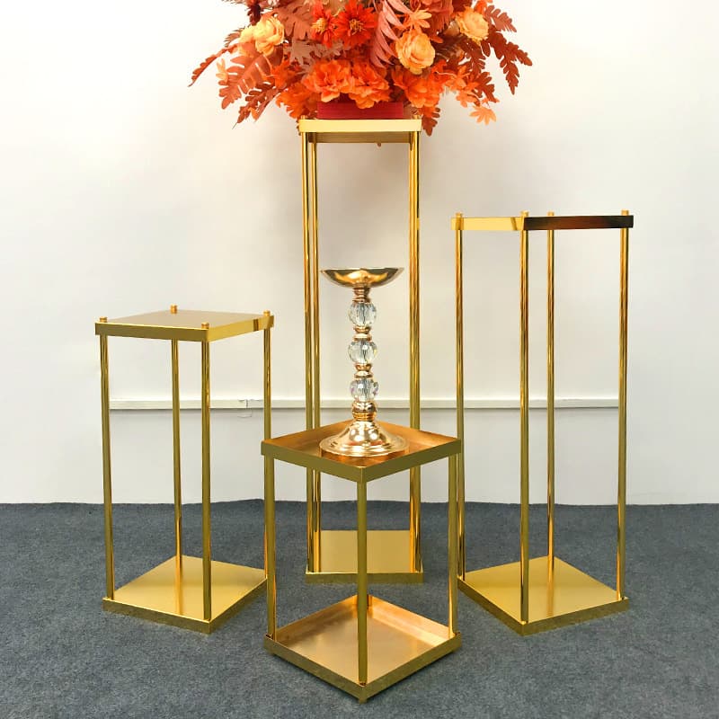 Wedding Props Gold Rectangular Iron Stand Detachable Flower Stand Ornament Arrangement Electroplated Geometric Aisle Guide