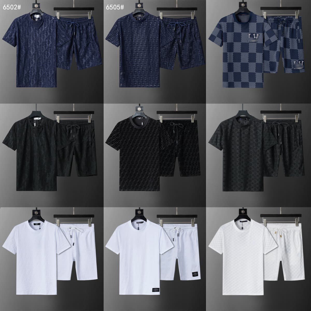 26 New B G L Brand Jacquard Casual Short Sleeve Shorts Set Men Women Fashion Export Version
