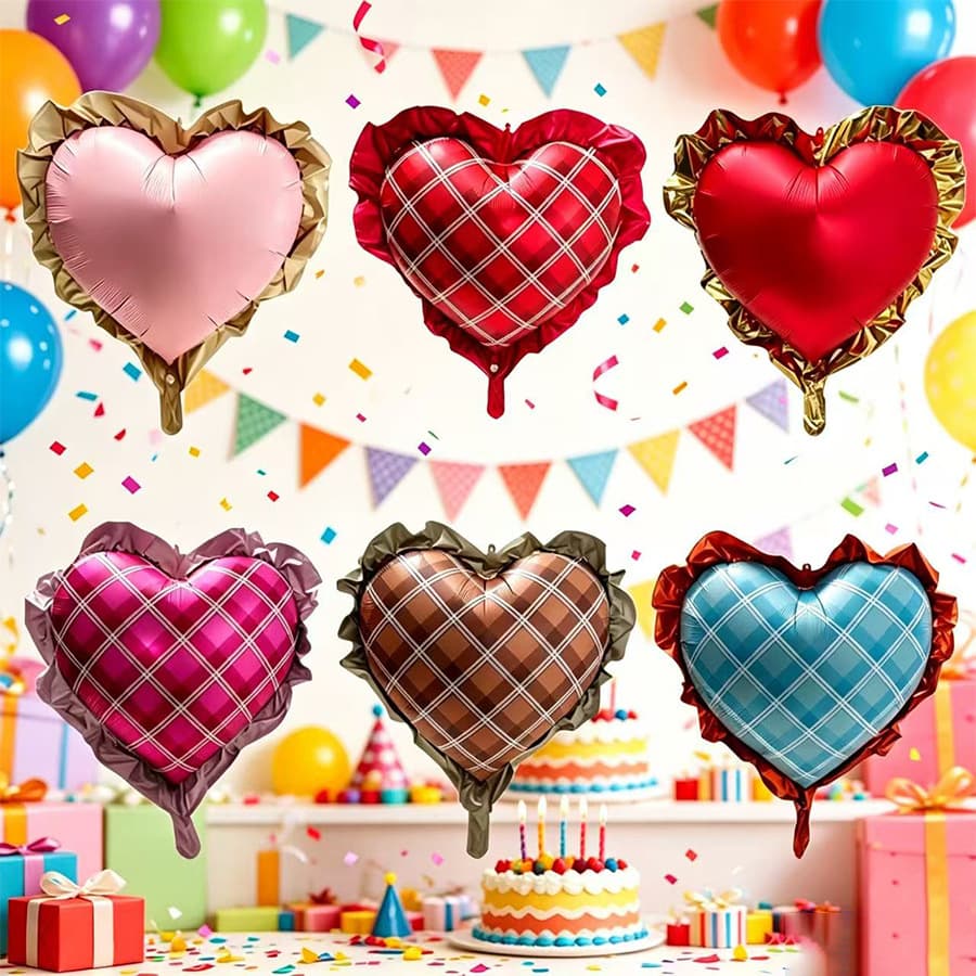 New Valentine's Day Aluminum Foil Balloons, Plaid Heart Lace, Love Heart, Proposal Decoration, Wedding Party Atmosphere Props