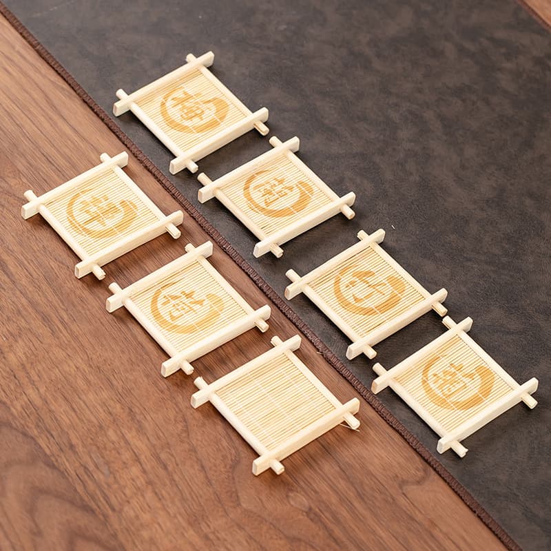 Bamboo Tic-Tac-Toe Coaster for Tea Cups, Heat Insulation Pad, Ceramic Cup Mat, Small Pastry Tray, Tea Set Accessories, Cup Holder, Tea Ceremony