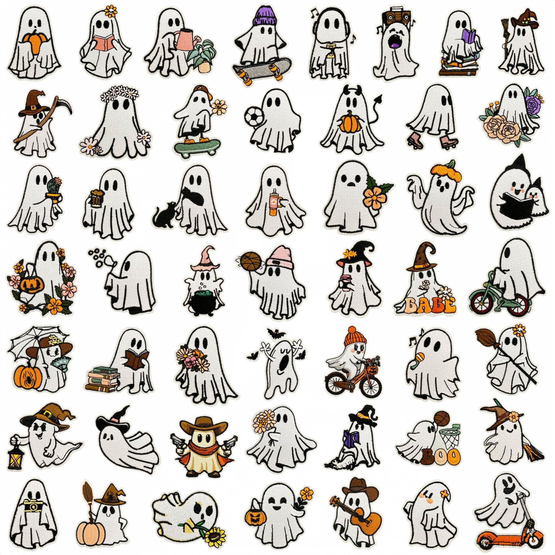 Cute Cartoon Ghost Embroidery Fabric Patches Computer Embroidery Garment Accessories Iron-On Adhesive Holiday Decoration Repair Patches