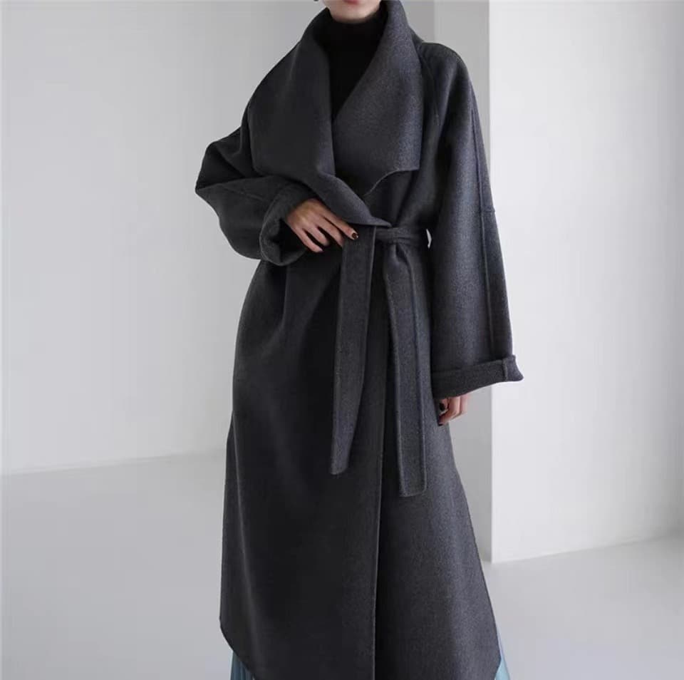 Wool Autumn/Winter New Women's Long Sleeve Korean Style Loose Large Lapel Double-faced Waist-tied Elegant Loose Wool Coat