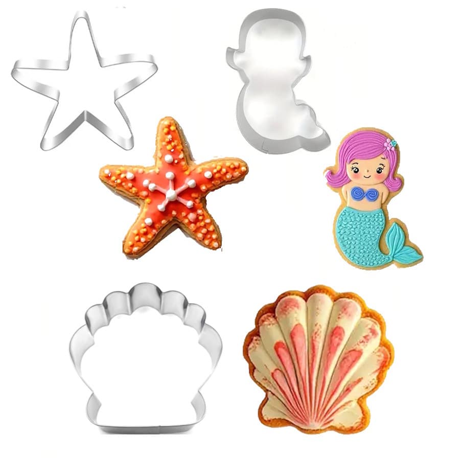 Cross-Border 430 Stainless Steel Cookie Mold Shell Mermaid Starfish Kitchen Baking Pastry Cutter
