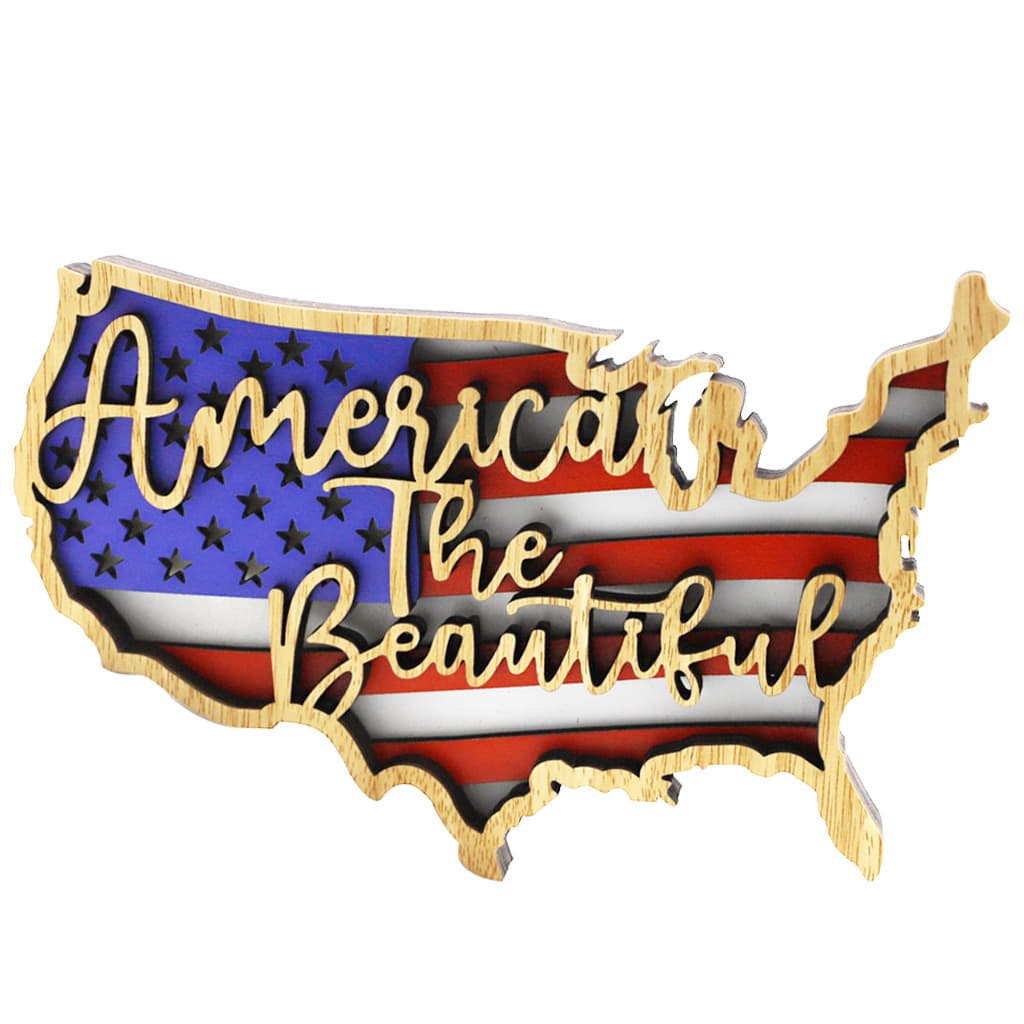 New American Independence Day Wooden Craft Creative Home Decor Desktop Flag Carved Ornament