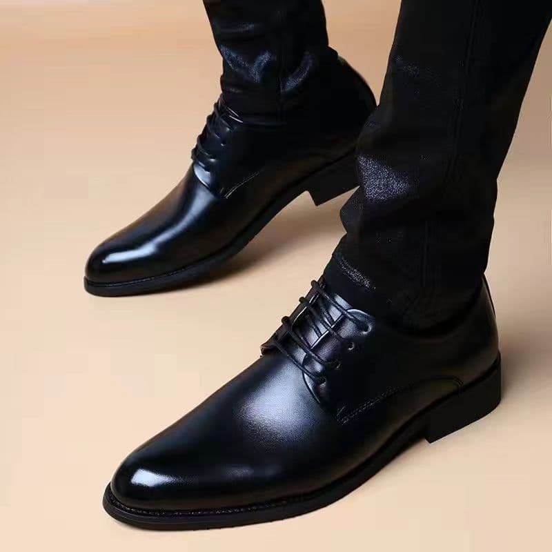 Men's Spring Versatile Genuine Soft Leather Trendy Business Casual Oxford Shoes Wedding Shoes Korean Pointed Toe British Lace-up Formal Dress Shoes