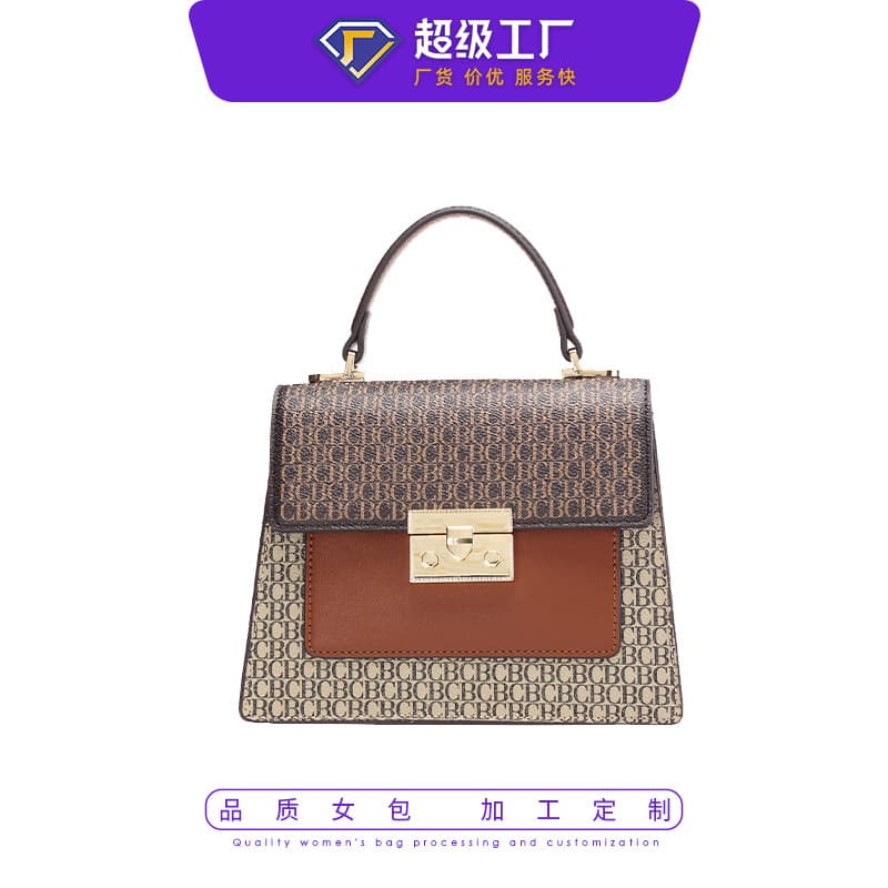 European and American contrast color small handbag custom with your design, women's handbag manufacturing OEM branding wide shoulder strap