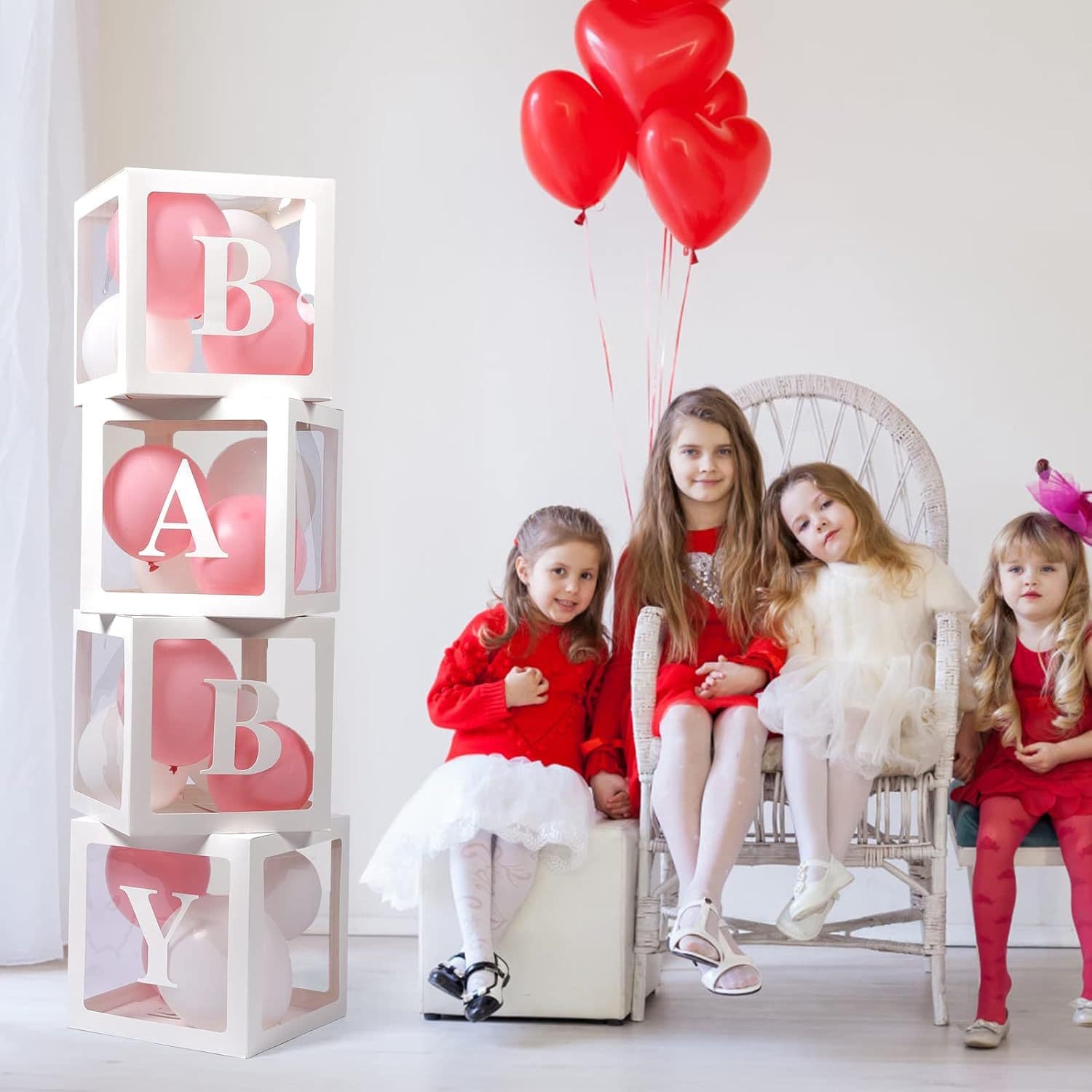 Baby Alphabet Decoration Box Transparent Cubes for Party Decor, Set of 4