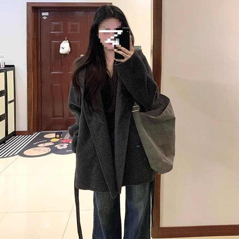 Extra large size women's clothing for fat girls, autumn and winter quilted woolen coats, loose thickened woolen coats, Korean style