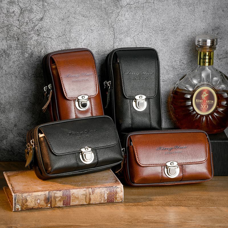 New men's faux leather waist bag with belt, horizontal and vertical belt, multi-functional travel waist bag.