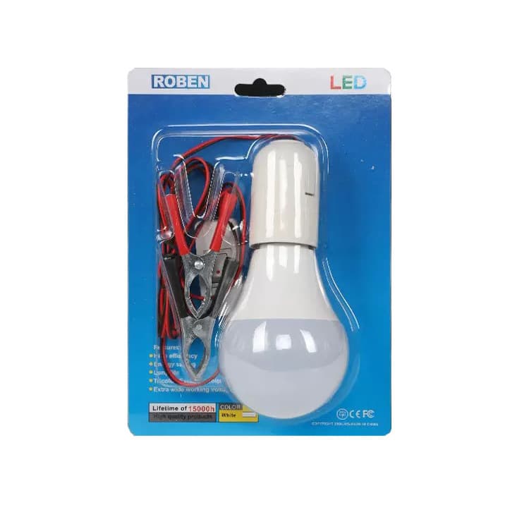 LED Bulb with Wire Clip 5/7/9W Plastic-Clad Aluminum Bulb DC12V Night Market Stall Light Battery Bulb Blister Pack