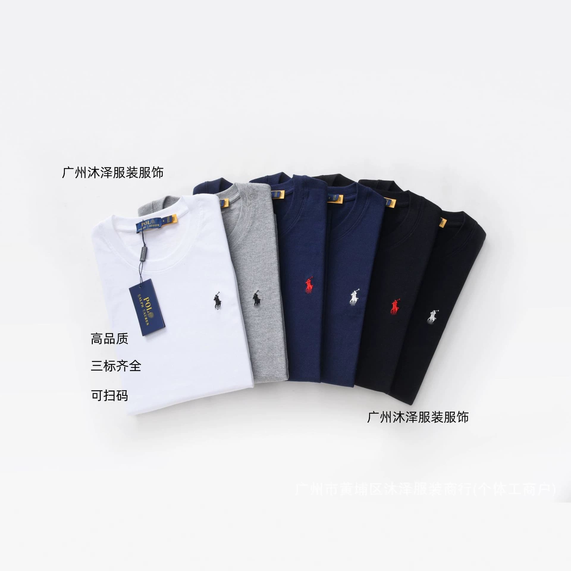 Cross-border Raff RLT shirt pony logo embroidered women's round neck short-sleeved pure cotton half-sleeved men's all-match casual bottoming shirt trendy