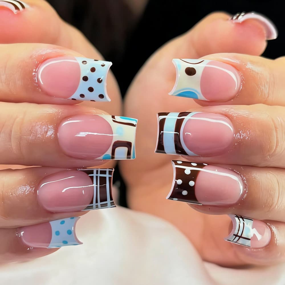 Cross-border hot-selling French polka dot wearable manicure, fashionable white polka dot manicure