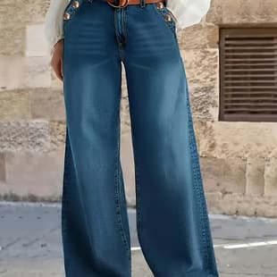 Cross-border EU/US Amazon Y2 Stretch Denim Women's Mid-rise Wide-leg Floor-length Long Jeans