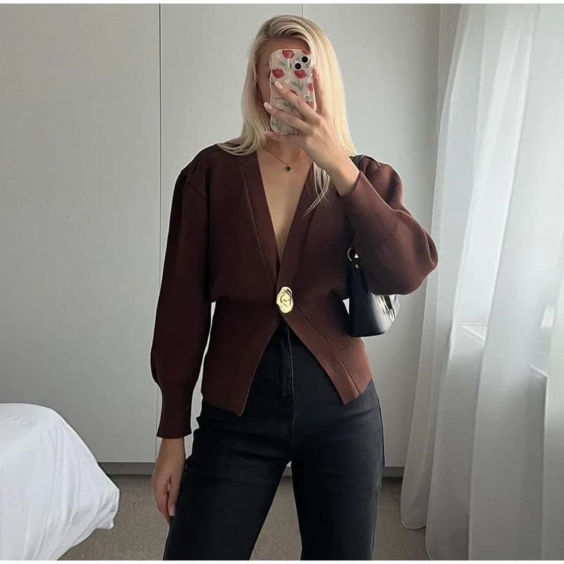 2025 Cross-border European and American Women's Fashion V-Neck Button Knit Cardigan Sweater