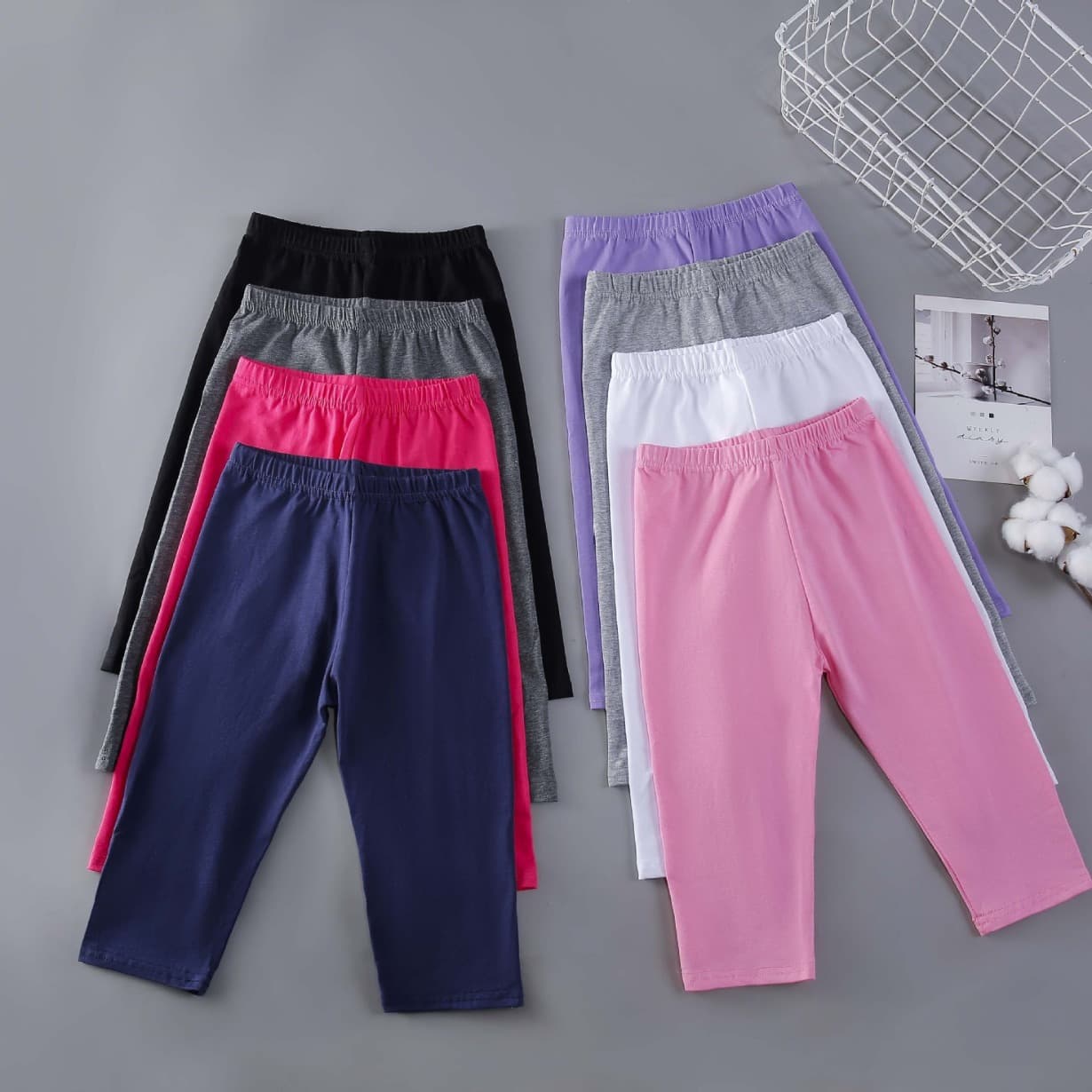Spring and summer three-quarter children's leggings candy color pure cotton children's pants 95 cotton versatile girls' leggings wholesale