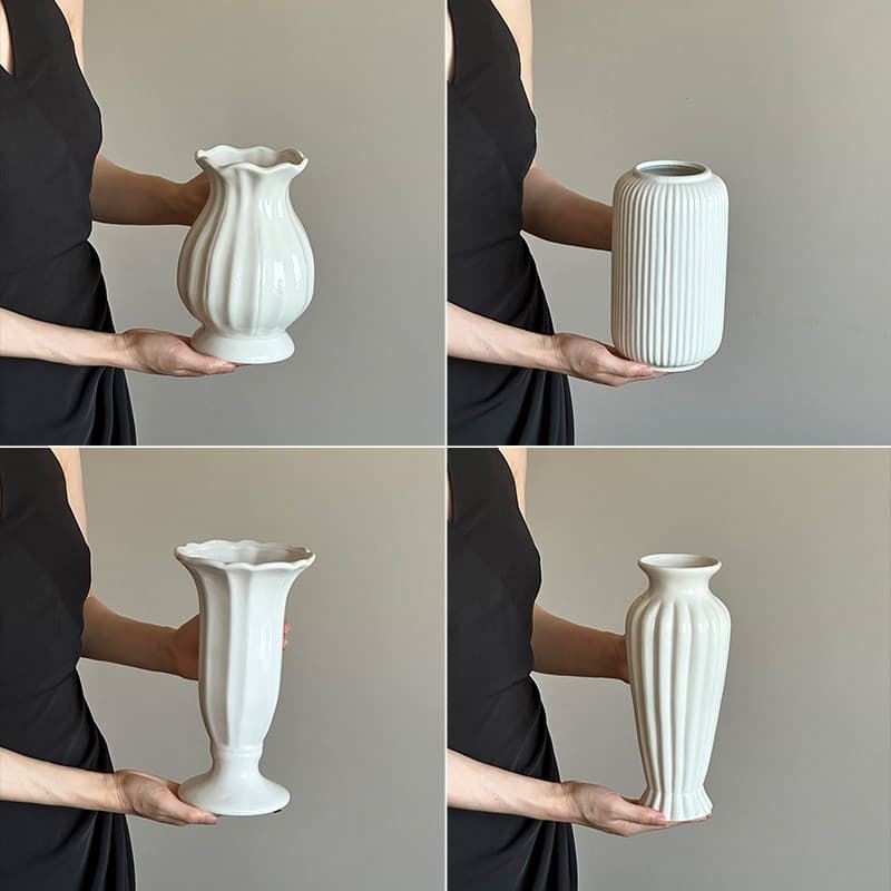 Luxury Premium White Ceramic Vase for Living Room Flower Arrangement, Hydroponic Fresh Flower Vase Decoration