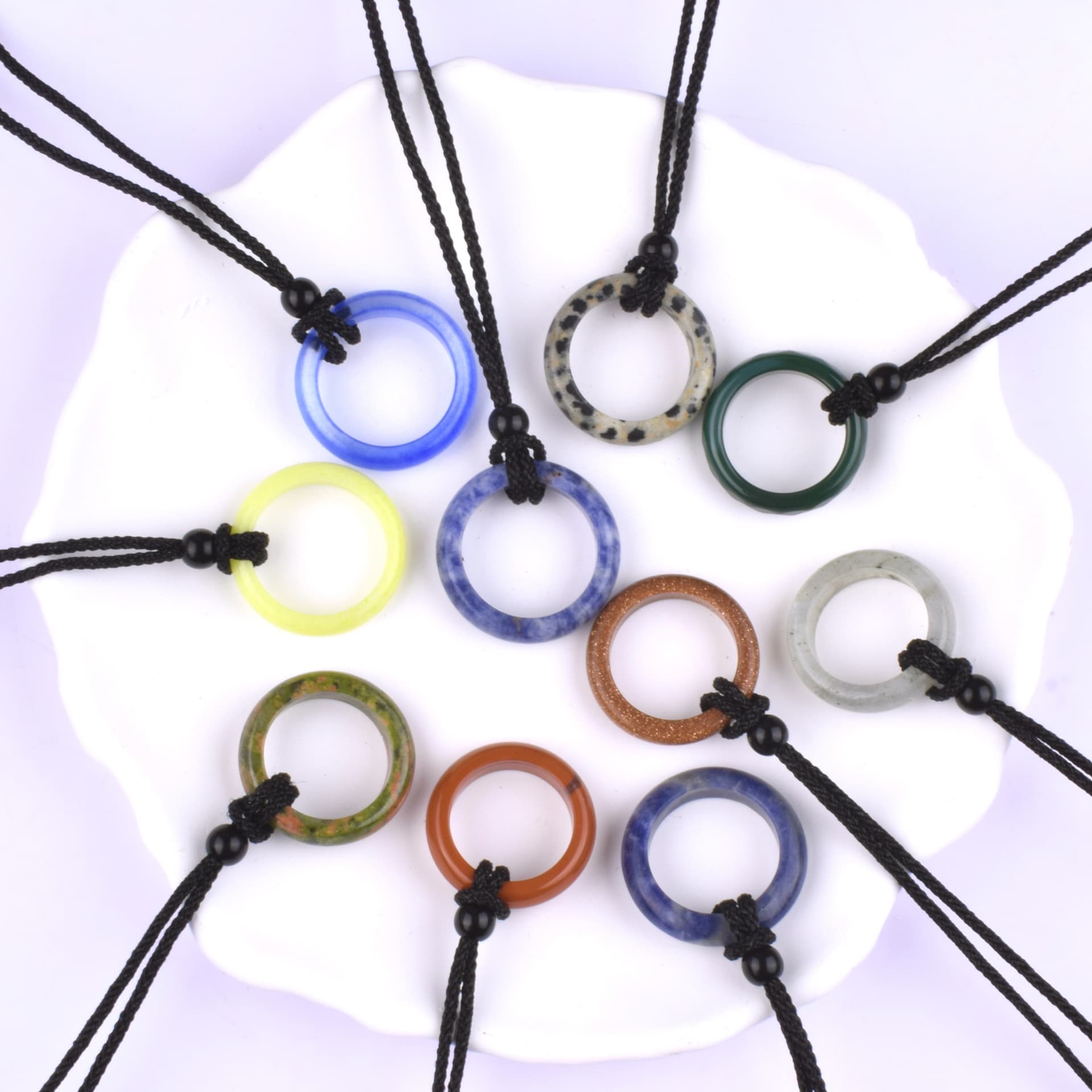 Natural Stone Ring Pendant Jade Ring Natural Stone Ring DIY Small Gift Necklace