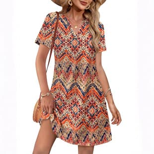 Amazon Short Sleeve Dress Women Summer Luxury V-Neck Plus Size Floral Long Dress Cross-border Vacation Beach Dress