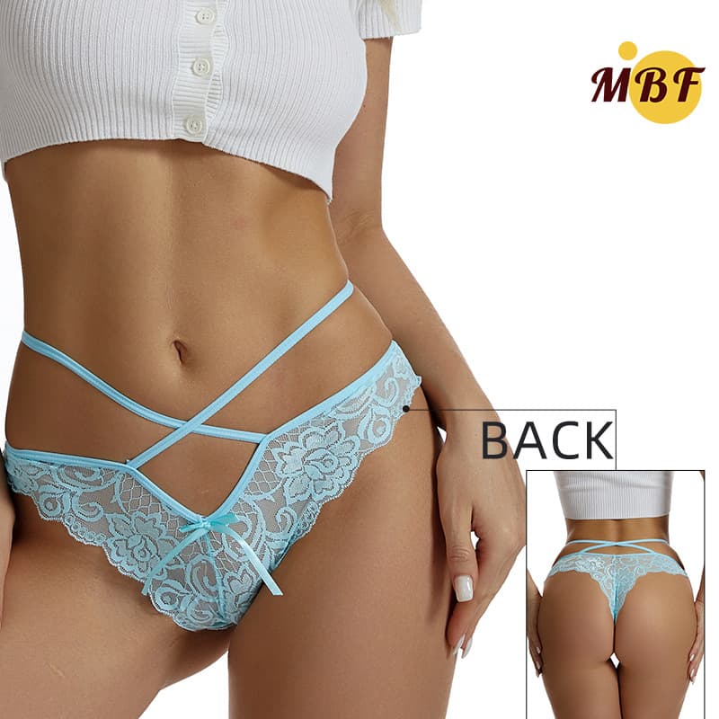 Sheer Lace Lingerie Set, Lightweight Breathable Sexy See-Through Low-Rise Hip-Hugging Cotton Gusset