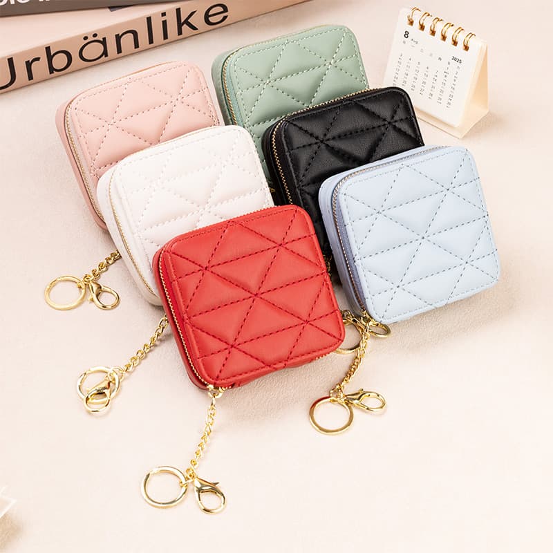 Diamond Pattern Small Square Bag with Mirror, Lipstick Holder, Simple and Convenient, Practical Keychain Mini Wallet for Women, 2025 New Model