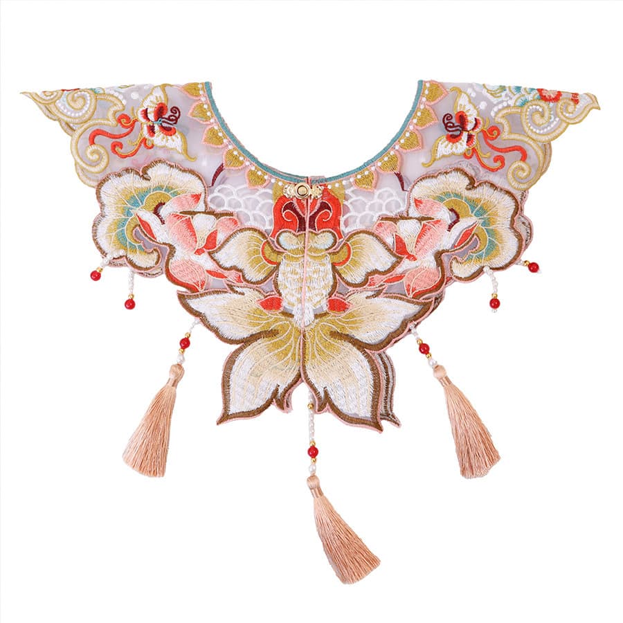 Clothing accessories: embroidered detachable collar, Hanfu, koi fish pattern, embroidered toast dress for adults and children, red shawl, ancient costume, cloud shoulder.