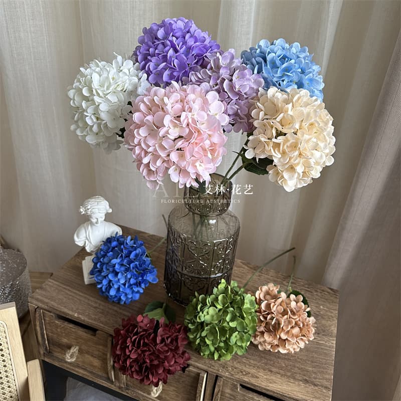 126 petals extra dense single branch hydrangea simulation flower hydrangea wedding flower arrangement decoration wedding home soft furnishing props