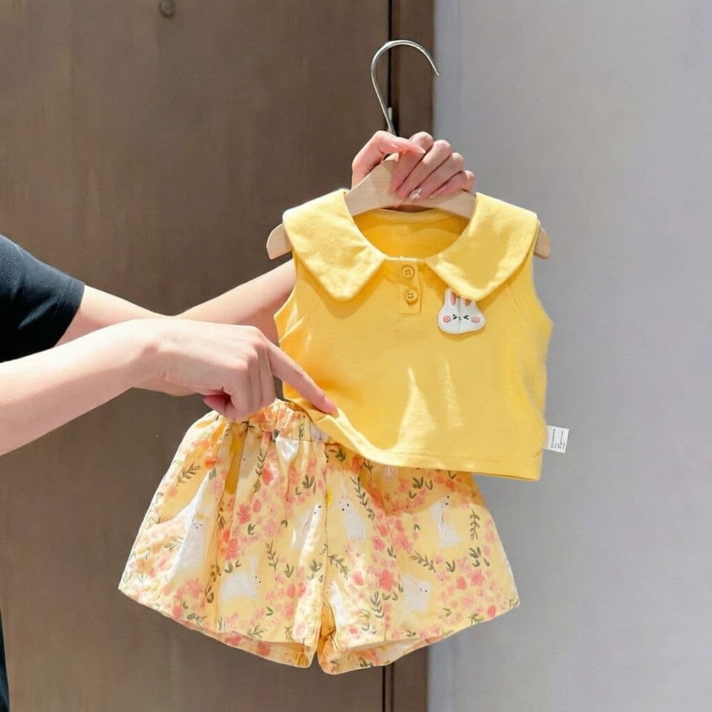 Girls Summer Set 2026 Super Cute Princess Style Full Set Top Bottom Baby Sleeveless Vest Shorts Two-piece Set
