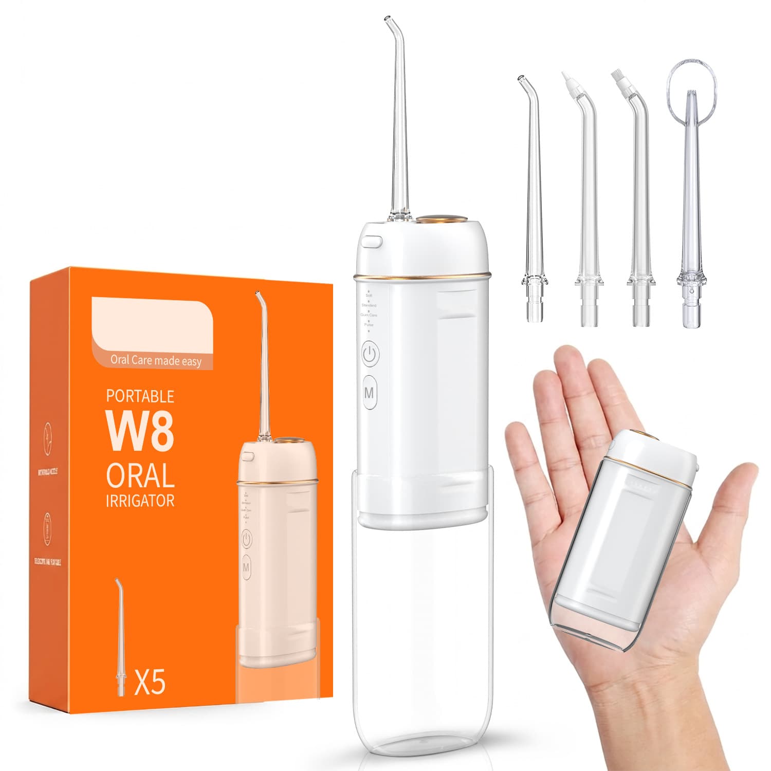 [Export Product] Oral Irrigator W8 Water Flosser, Travel Water Floss Pick, Cordless Mini Water Cleaner Flosser