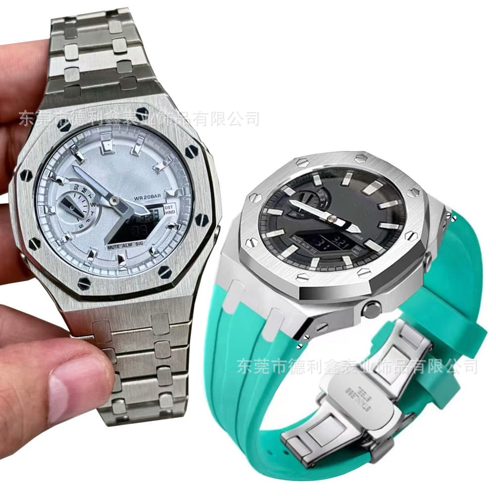 Compatible with Casio GA-2100 Mod AP Stainless Steel Case Silicone Strap CasiOak 2110GB New
