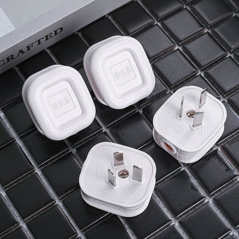 High-Power White Three-Pin 10A Integrated Pure Copper Fixed Plug Power Wiring Plug Three-Prong