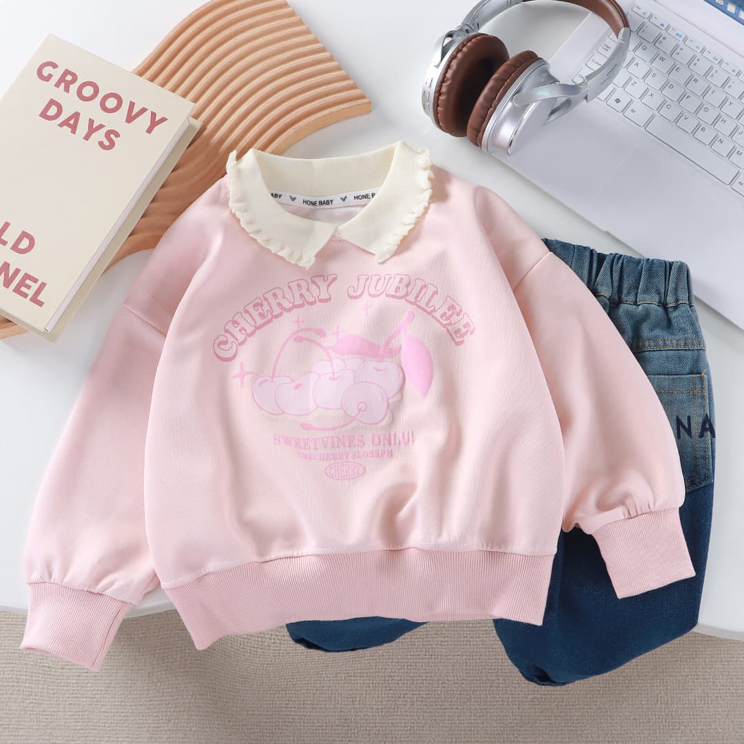 Girls' Autumn Sweatshirt 2025 New Style Lace Children's Clothing Girls' Polo Collar Top Wholesale New Style 2025