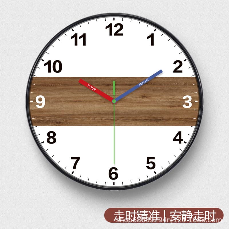 Fashion Radio Wave Wall Clock Living Room Nordic Style Quartz Clock Round Wood Grain Clock Auto Time Sync Clock