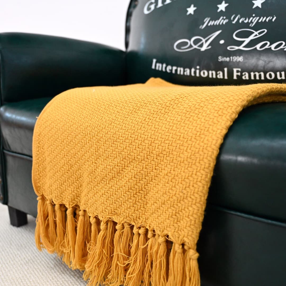 F2 Twill Bed Runner Herringbone Pattern Wool Bed Throw Multi-purpose Decorative Blanket for Hotels and Homestays