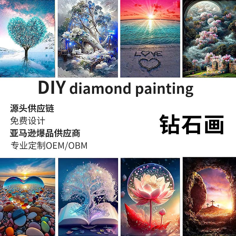 Cross-border 5D Diamond Painting Kit DIY Full Drill Diamond Art with Frame Cross Stitch Rhinestone Painting Factory Wholesale