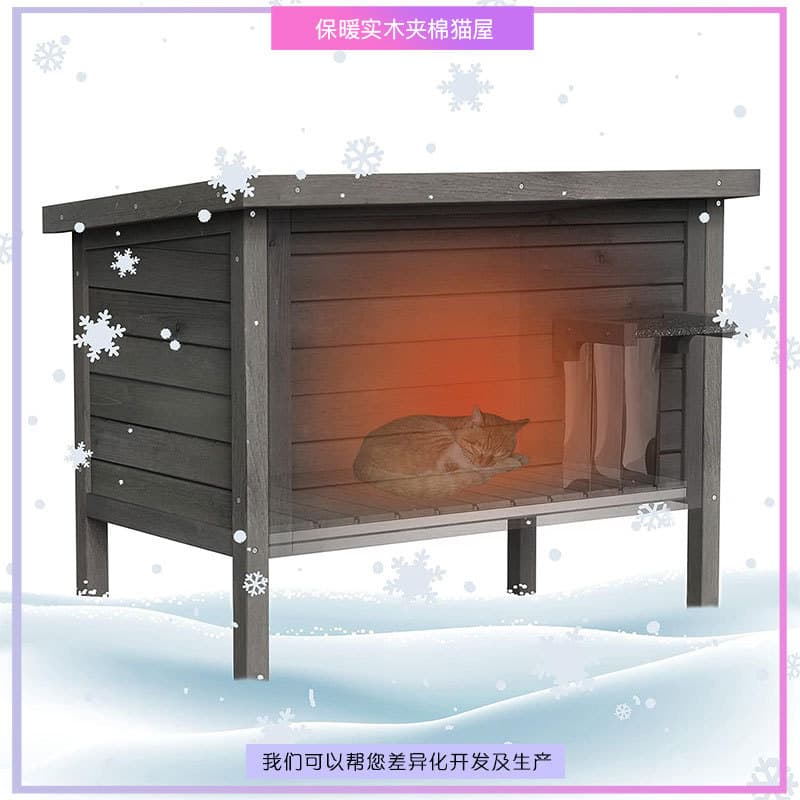 Wooden Cat House Insulated Solid Wood Cotton-Padded Cat House Winter Pet Dog Outdoor House Cedar Wood Removable Assembly