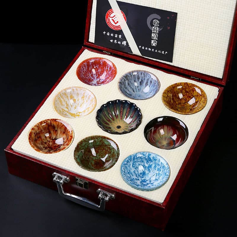 Kiln-changed tea cup set ceramic tasting cup Jianzhan tea bowl Gongfu tea set business gift custom logo