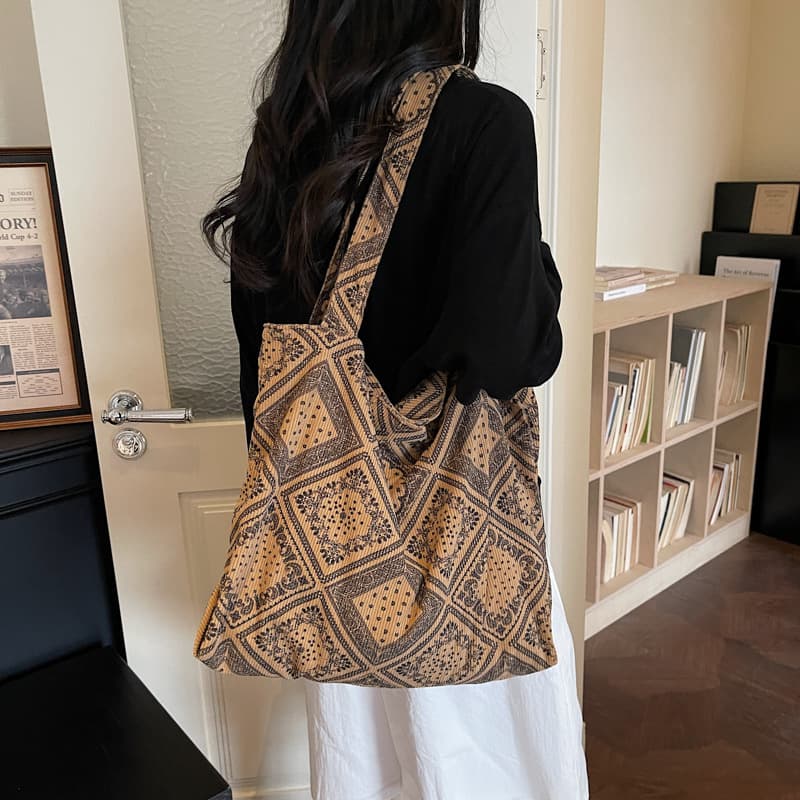 Leopard Print Corduroy Commuter Lazy Style Women's Bag 2026 Foreign Trade Fashion Handheld Large Capacity Shoulder Mom Tote Bag